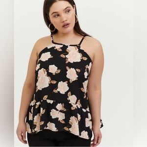Torrid Halter Too Black Floral Georgette Drop Waist Size 1X Spring Summer Light